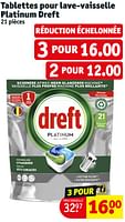 Promoties Tablettes pour lave-vaisselle platinum dreft - Dreft - Geldig van 14/05/2024 tot 26/05/2024 bij Kruidvat