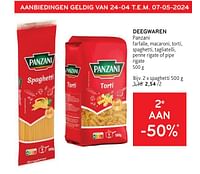 Promoties Deegwaren panzani 2e aan -50% - Panzani - Geldig van 08/05/2024 tot 21/05/2024 bij Alvo