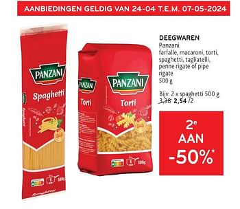 Promotions Deegwaren panzani 2e aan -50% - Panzani - Valide de 08/05/2024 à 21/05/2024 chez Alvo