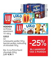Promoties Koeken lu prince + lulu lu -25% bij aankoop van 3 pakken - Lu - Geldig van 08/05/2024 tot 21/05/2024 bij Alvo