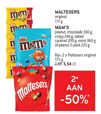 Promoties Maltesers + m+m’s 2e aan -50% - Huismerk - Alvo - Geldig van 08/05/2024 tot 21/05/2024 bij Alvo