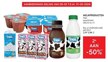 Promotions Melkproducten inex 2e aan -50% - Inex - Valide de 08/05/2024 à 21/05/2024 chez Alvo