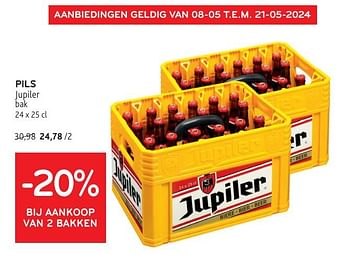 Promotions Pils jupiler -20% bij aankoop van 2 bakken - Jupiler - Valide de 08/05/2024 à 21/05/2024 chez Alvo