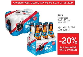 Promotions Pils jupiler blue -20% bij aankoop van 2 pakken - Jupiler - Valide de 08/05/2024 à 21/05/2024 chez Alvo