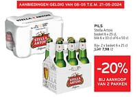 Promoties Pils stella artois -20% bij aankoop van 2 pakken - Stella Artois - Geldig van 08/05/2024 tot 21/05/2024 bij Alvo