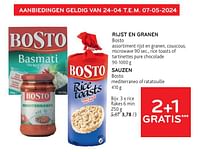 Promoties Rijst en granen bosto + sauzen bosto 2+1 gratis - Bosto - Geldig van 08/05/2024 tot 21/05/2024 bij Alvo