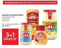 Promoties Sauzen en garnituren devos + lemmens 3+1 gratis - Devos Lemmens - Geldig van 08/05/2024 tot 21/05/2024 bij Alvo