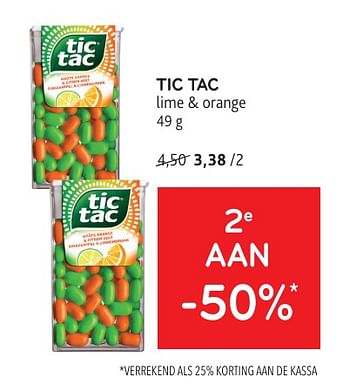 Promotions Tic tac 2e aan -50% - TicTac - Valide de 08/05/2024 à 21/05/2024 chez Alvo