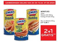 Promoties Worstjes zwan 2+1 gratis - Zwan - Geldig van 08/05/2024 tot 21/05/2024 bij Alvo