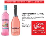 Promoties Aperitief zonder alcohol night orient € 2.50 korting bij aankoop van 2 flessen - Night orient - Geldig van 08/05/2024 tot 21/05/2024 bij Alvo