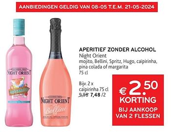 Promotions Aperitief zonder alcohol night orient € 2.50 korting bij aankoop van 2 flessen - Night orient - Valide de 08/05/2024 à 21/05/2024 chez Alvo