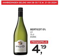 Promoties Berticot 0% wit - Witte wijnen - Geldig van 08/05/2024 tot 21/05/2024 bij Alvo