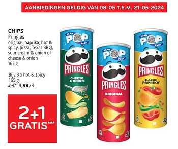 Promoties Chips pringles 2+1 gratis - Pringles - Geldig van 08/05/2024 tot 21/05/2024 bij Alvo