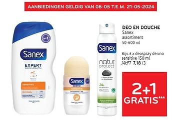 Promotions Deo en douche sanex 2+1 gratis - Sanex - Valide de 08/05/2024 à 21/05/2024 chez Alvo