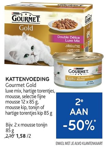 Promoties Kattenvoeding gourmet gold 2e aan -50% - Purina - Geldig van 08/05/2024 tot 21/05/2024 bij Alvo