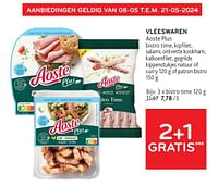 Promoties Vleeswaren aoste plus 2+1 gratis - Aoste - Geldig van 08/05/2024 tot 21/05/2024 bij Alvo