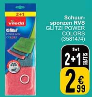 Promoties Schuursponzen rvs glitzi power colors - Vileda - Geldig van 14/05/2024 tot 27/05/2024 bij Cora