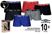 Promoties Set van 4 boxers - Umbro - Geldig van 14/05/2024 tot 27/05/2024 bij Cora