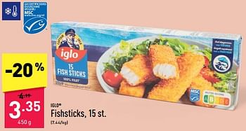 Promoties Fishsticks - Iglo - Geldig van 20/05/2024 tot 26/05/2024 bij Aldi