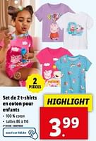 Promotions Set de 2 t-shirts en coton pour enfants - Produit maison - Lidl - Valide de 15/05/2024 à 21/05/2024 chez Lidl