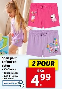 Promotions Short pour enfants en coton - Produit maison - Lidl - Valide de 15/05/2024 à 21/05/2024 chez Lidl