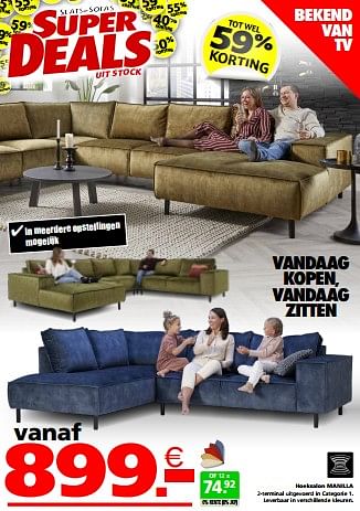 Promoties Hoeksalon manilla - Huismerk - Seats and Sofas - Geldig van 21/05/2024 tot 26/05/2024 bij Seats and Sofas