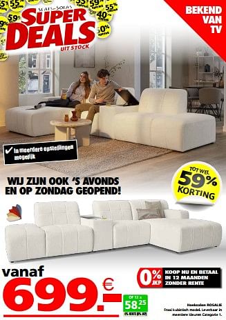 Promoties Hoeksalon rosalie - Huismerk - Seats and Sofas - Geldig van 21/05/2024 tot 26/05/2024 bij Seats and Sofas