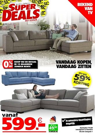 Promoties Hoeksalon tyler - Huismerk - Seats and Sofas - Geldig van 21/05/2024 tot 26/05/2024 bij Seats and Sofas