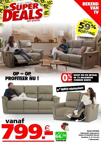 Promoties Model antonio - Huismerk - Seats and Sofas - Geldig van 21/05/2024 tot 26/05/2024 bij Seats and Sofas