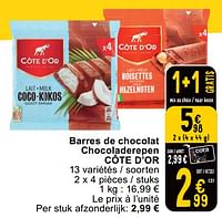 Promotions Barres de chocolat chocoladerepen côte d`or - Cote D'Or - Valide de 14/05/2024 à 18/05/2024 chez Cora