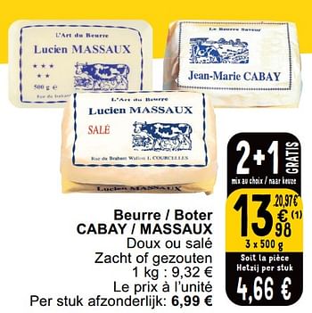 Promotions Beurre - boter cabay - massaux - Lucien Massaux - Valide de 14/05/2024 à 18/05/2024 chez Cora