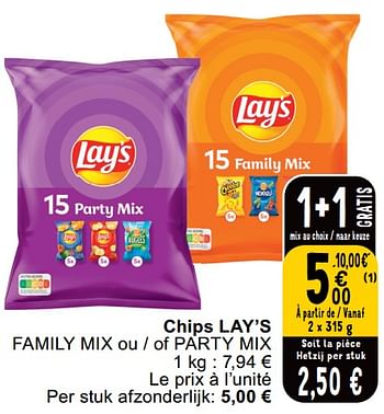 Promotions Chips lay’s family mix ou - of party mix - Lay's - Valide de 14/05/2024 à 18/05/2024 chez Cora