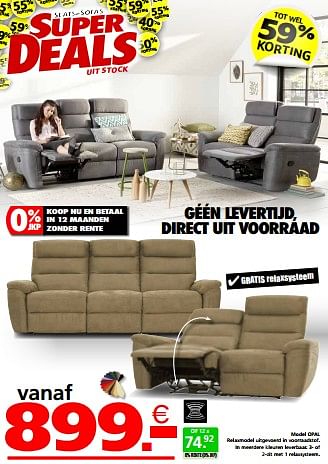 Promoties Model opal - Huismerk - Seats and Sofas - Geldig van 21/05/2024 tot 26/05/2024 bij Seats and Sofas