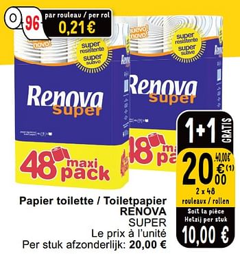 Promotions Papier toilette - toiletpapier renova super - Renova - Valide de 14/05/2024 à 18/05/2024 chez Cora