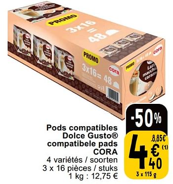 Promotions Pods compatibles dolce gusto compatibele pads cora - Produit maison - Cora - Valide de 14/05/2024 à 18/05/2024 chez Cora