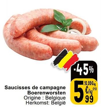 Promotions Saucisses de campagne boerenworsten - Produit maison - Cora - Valide de 14/05/2024 à 18/05/2024 chez Cora