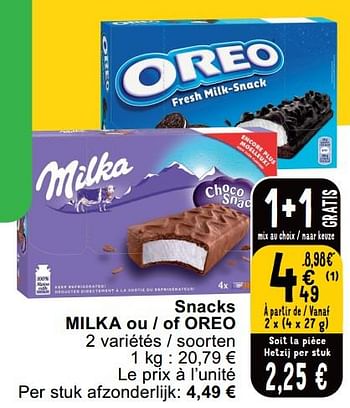 Promotions Snacks milka ou - of oreo - Produit maison - Cora - Valide de 14/05/2024 à 18/05/2024 chez Cora