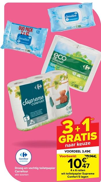 Promoties Wit toiletpapier supreme confort 5 lagen - Huismerk - Carrefour  - Geldig van 15/05/2024 tot 27/05/2024 bij Carrefour