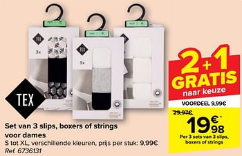 Promoties Set van 3 slips boxers of strings voor dames - Tex - Geldig van 15/05/2024 tot 27/05/2024 bij Carrefour