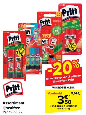 Promoties 2 pakken lijmstiften glue it - Pritt - Geldig van 15/05/2024 tot 27/05/2024 bij Carrefour