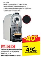 Promoties Medek witte espressomachine - Medek - Geldig van 15/05/2024 tot 27/05/2024 bij Carrefour