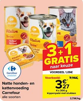 Promotions Natte honden en kattenvoeding carrefour kippenpaté met stukken - Produit maison - Carrefour  - Valide de 15/05/2024 à 27/05/2024 chez Carrefour