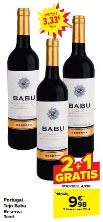 Promoties Tejo babu reserva rood - Rode wijnen - Geldig van 15/05/2024 tot 27/05/2024 bij Carrefour