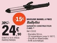 Promotions Boucleur manuel a pince babyliss c332e - Babyliss - Valide de 14/05/2024 à 25/05/2024 chez E.Leclerc