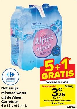Promoties Natuurlijk mineraalwater uit de alpen - Huismerk - Carrefour  - Geldig van 15/05/2024 tot 27/05/2024 bij Carrefour