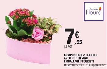 Promotions Composition 2 plantes avec pot en zinc emballage fleuriste - Produit Maison - E.Leclerc - Valide de 14/05/2024 à 25/05/2024 chez E.Leclerc