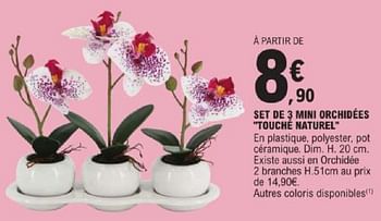 Promotions Set de 3 mini orchidées touche naturel - Produit Maison - E.Leclerc - Valide de 14/05/2024 à 25/05/2024 chez E.Leclerc