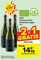 Promotions Italie prosecco anno domini bio vegan brut - Mousseux - Valide de 15/05/2024 à 28/05/2024 chez Carrefour