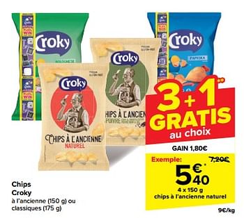 Promotions Chips à l’ancienne naturel - Croky - Valide de 15/05/2024 à 28/05/2024 chez Carrefour