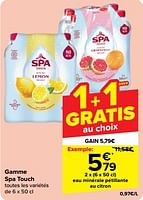 Promotions Eau minérale pétillante au citron - Spa - Valide de 15/05/2024 à 28/05/2024 chez Carrefour